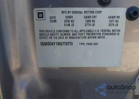 1998 Cadillac Deville Standard z USA, uszkodzony, nr VIN 1G6KD54Y1WU776779